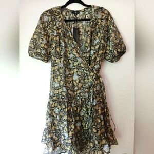 Current Air Anthropologie NWT Green Floral Tier Flowy Flare Wrap Ruffle Dress XS
